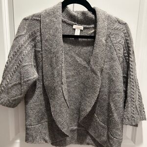 Chico's Gray Open Front Cardigan with Intricate Knit Design